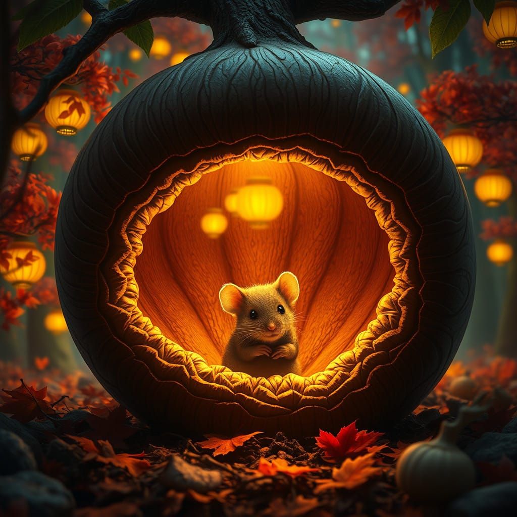 Golden Mouse in Autumnal Haven, a Whimsical Harvest Scene