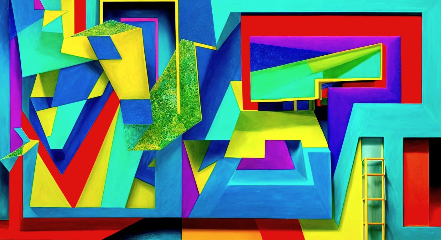 Surrealist Geometric Collage with Psyche Symbols