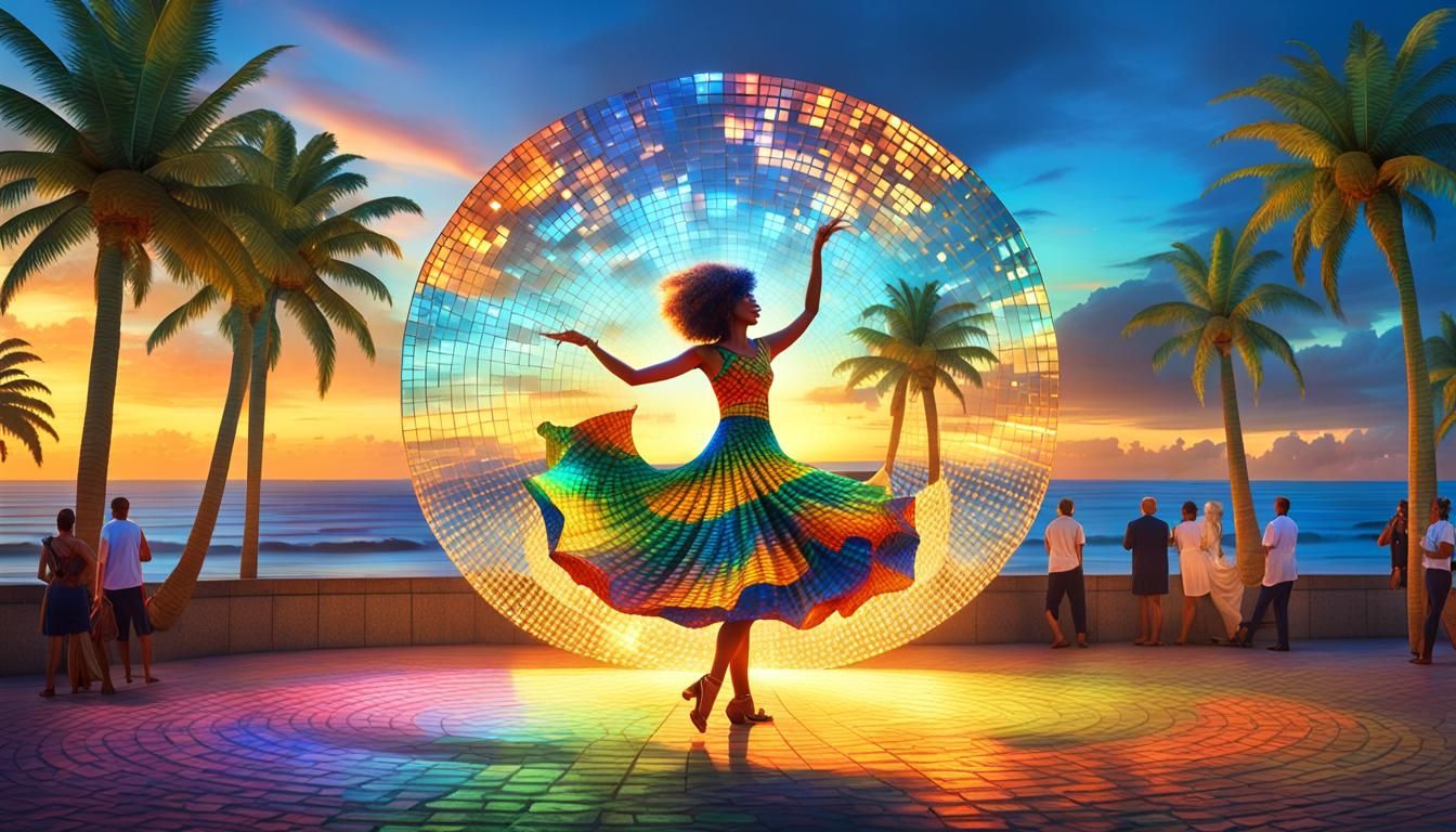 Brazilian Dancer on Natal Beach in Surreal Cubist Style
