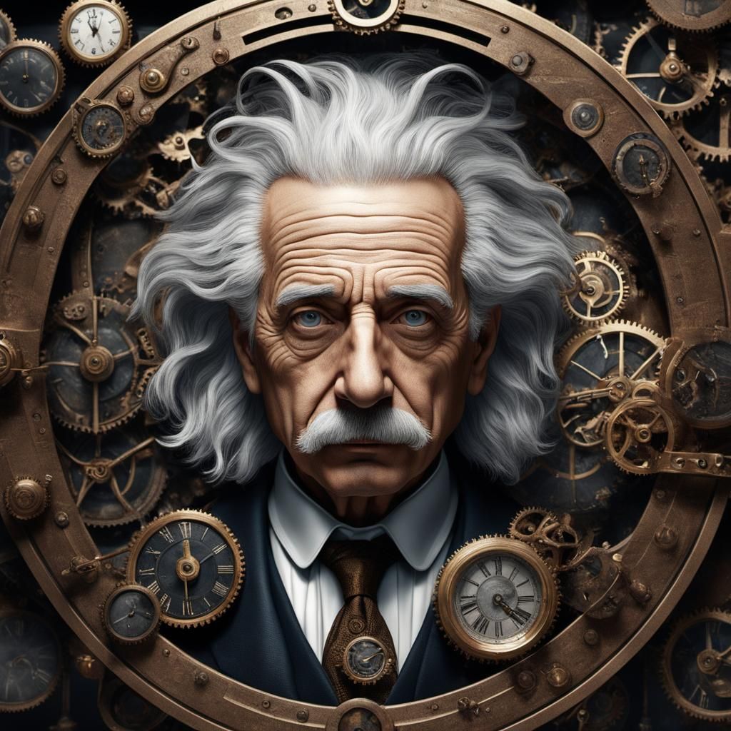 Einstein and the Illusion of Time in Steampunk Style
