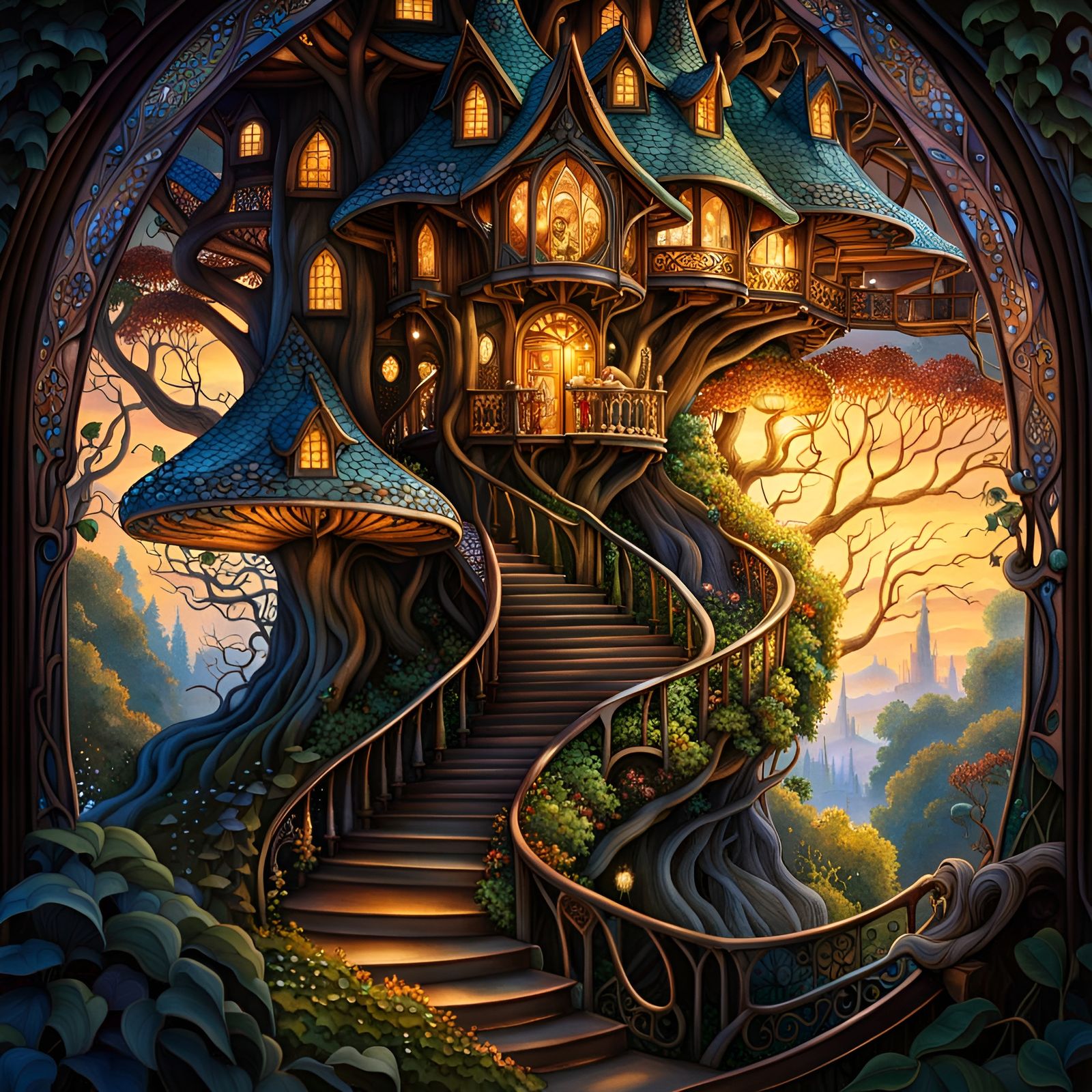 Enchanted Stairway to a Woodland Fae Treehouse