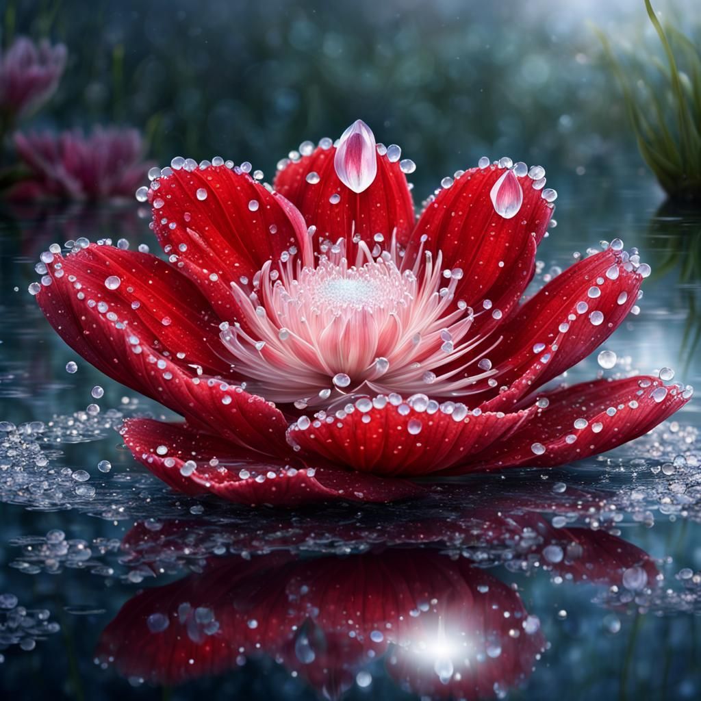 Ethereal Red Flower with Diamond Petals