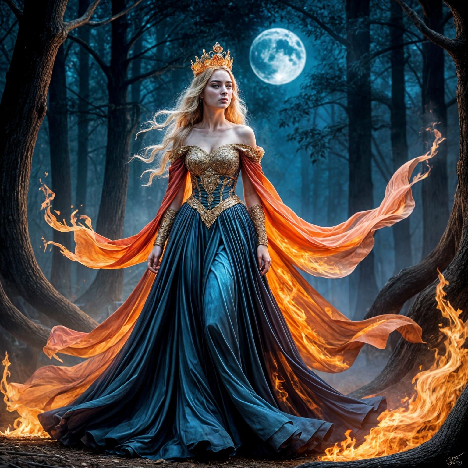 Fiery Princess in Gown of Flames