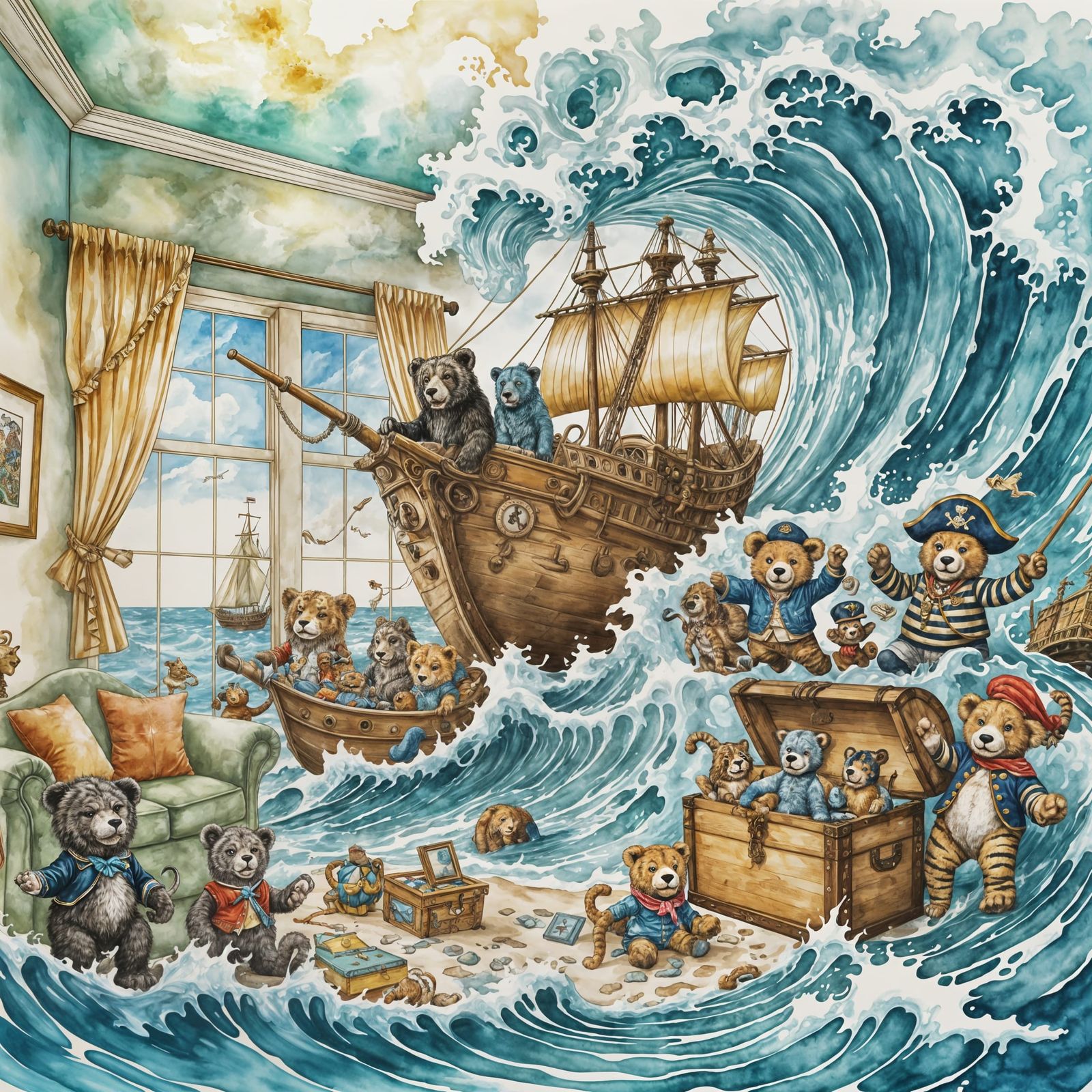 Pirate Animals Ride Colossal Wave into Living Room