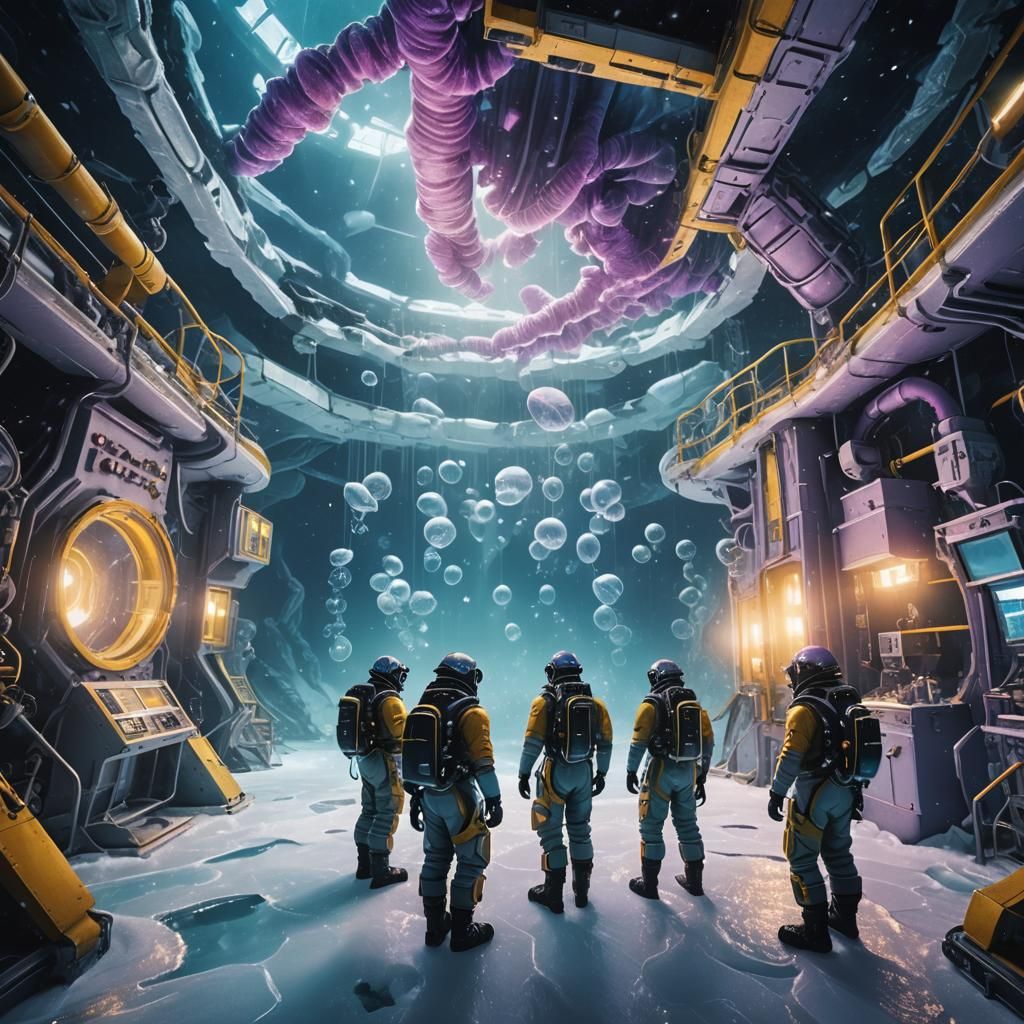 Underwater Bioluminescent Lab in Dreamlike Digital Painting