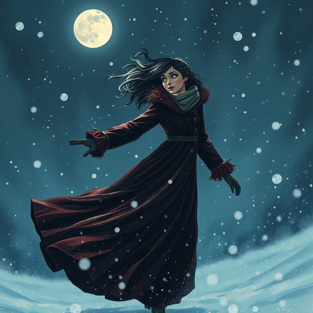 Mystical Snowstorm Dance Under Moonlight