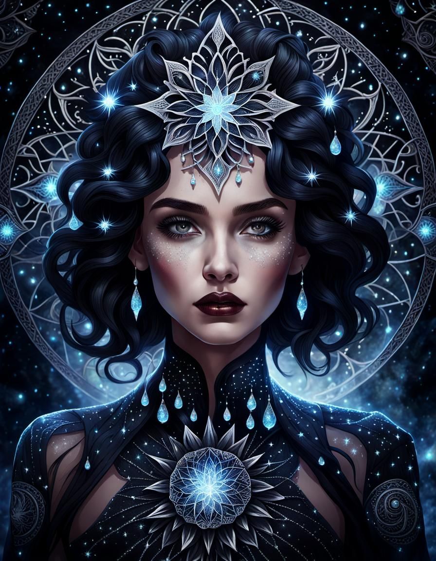 Black Dahlia Woman with Celestial Star Pattern