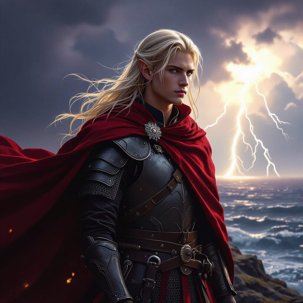 Elf Warrior on Stormy Cliff in Dramatic Light