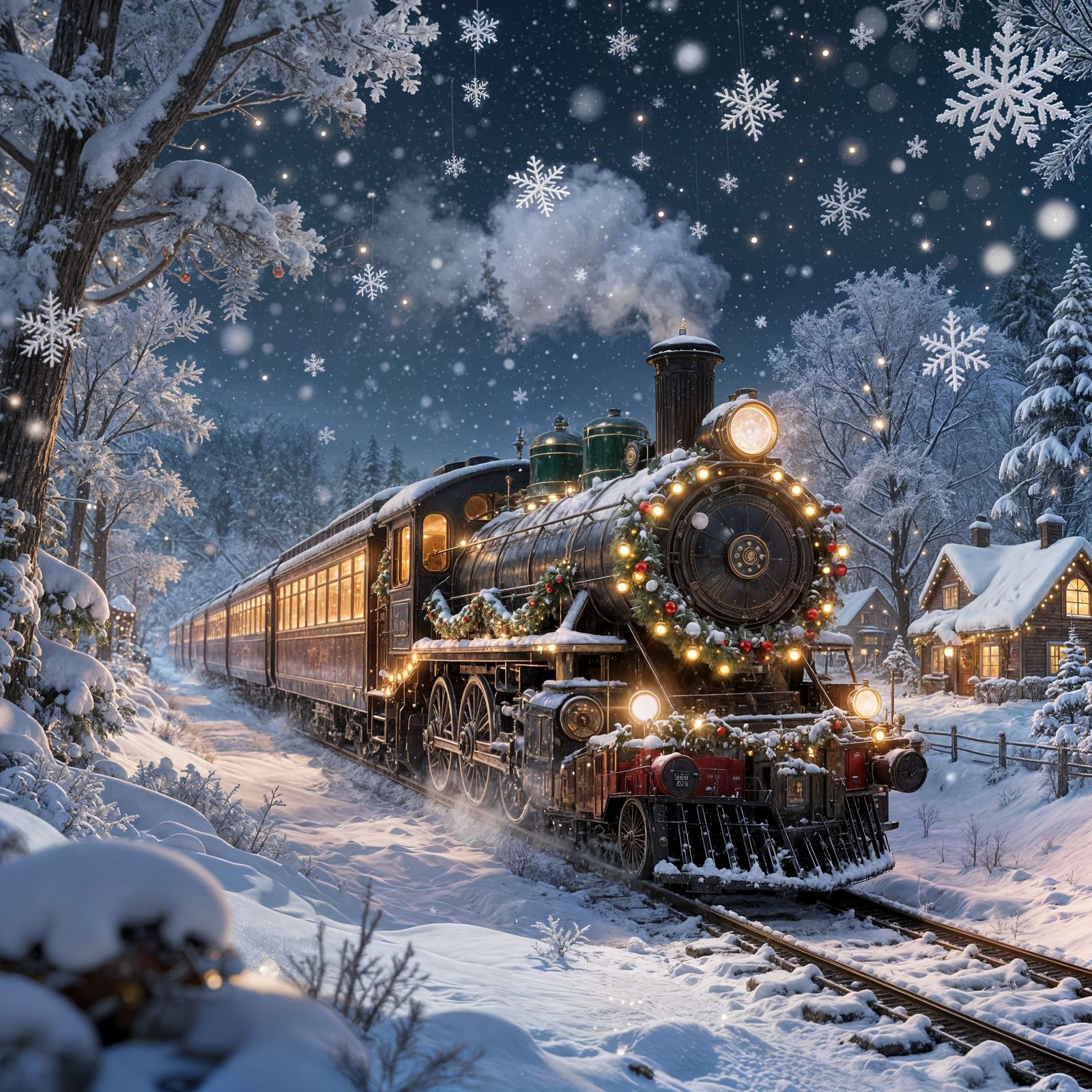 Magical Christmas Train in Snowy Winter Wonderland