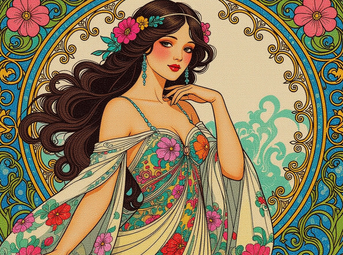 Elegant Beaded Woman in Art Nouveau Style