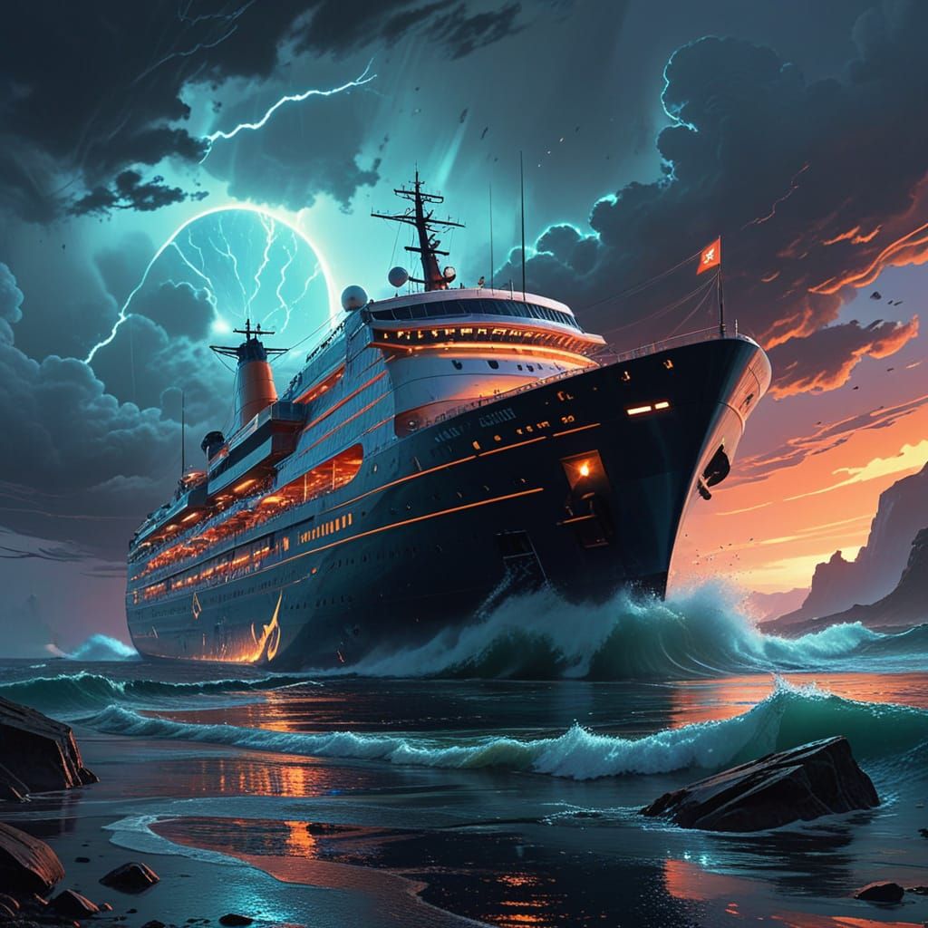 Supernatural Storm Engulfs Futuristic Ocean Liner in Celesti...