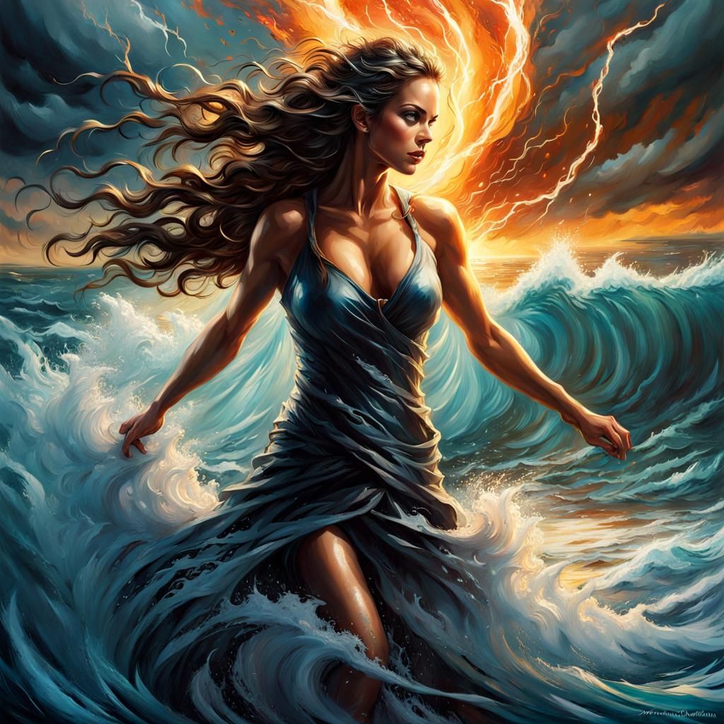 Powerful Water Elemental on Stormy Shoreline