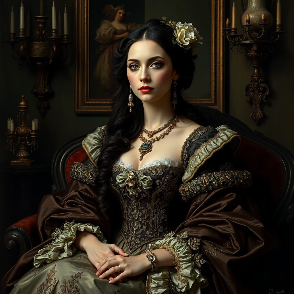 Elegant Woman in Opulent Baroque Attire, Symbolist-Inspired ...