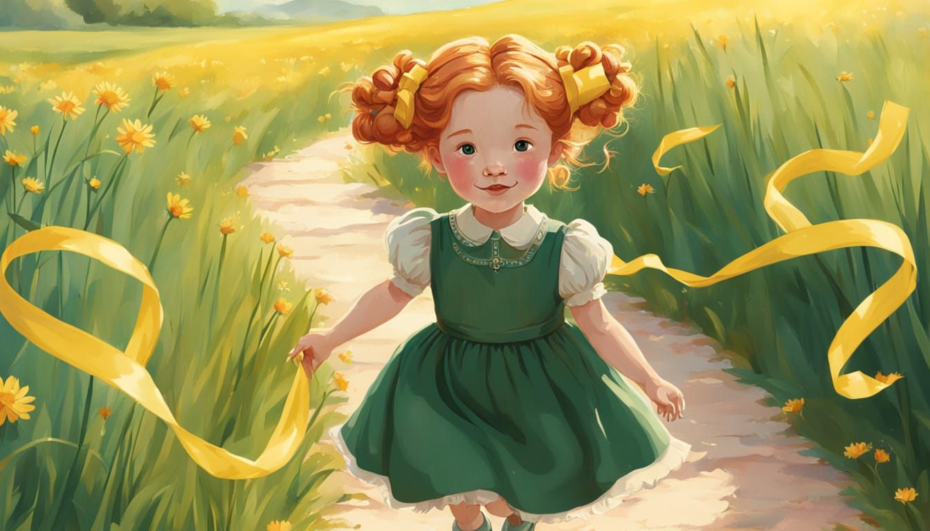 Whimsical Young Girl Skipping in an Emerald Field