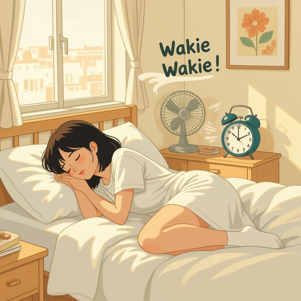 Asian Woman Sleeping: Miyazaki-Inspired Whimsical Art