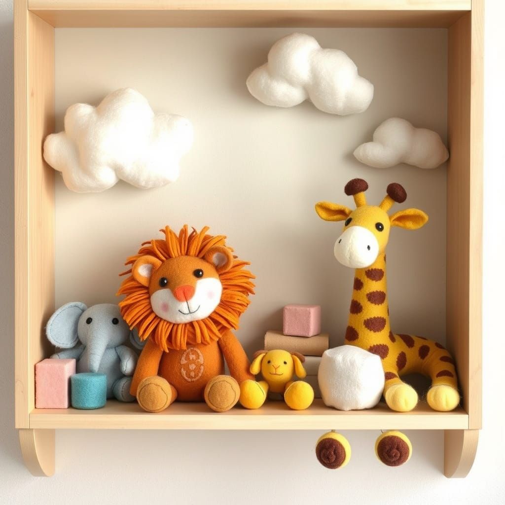 Charming Baby Room Shelf with Felted Animal Toys