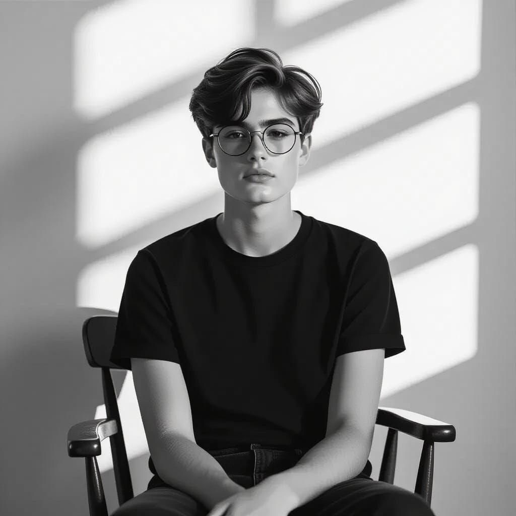 Dramatic Black and White Studio Portrait of a Young Person