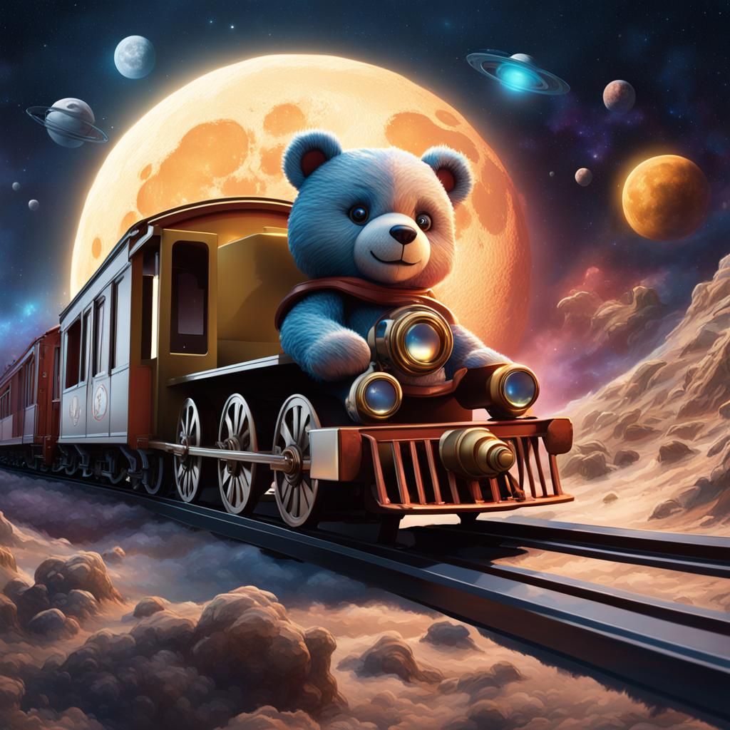 Teddy Bear's Lunar Train Journey: Galactic Concept Art