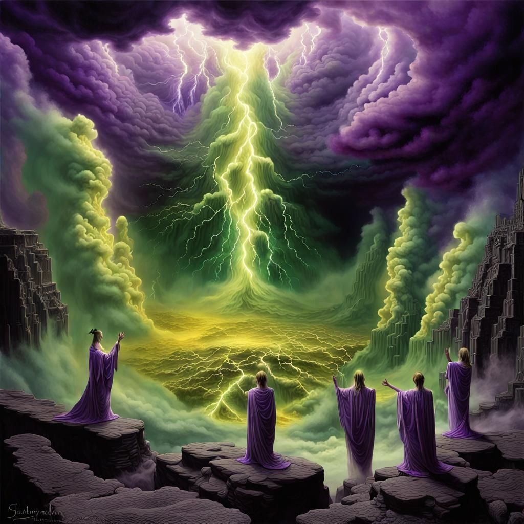 Mystic Spirits Perform Ritual in Thunderstorm Cloudscape