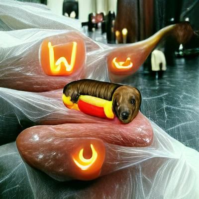 Dachshund in Hot Dog Costume Cartoon