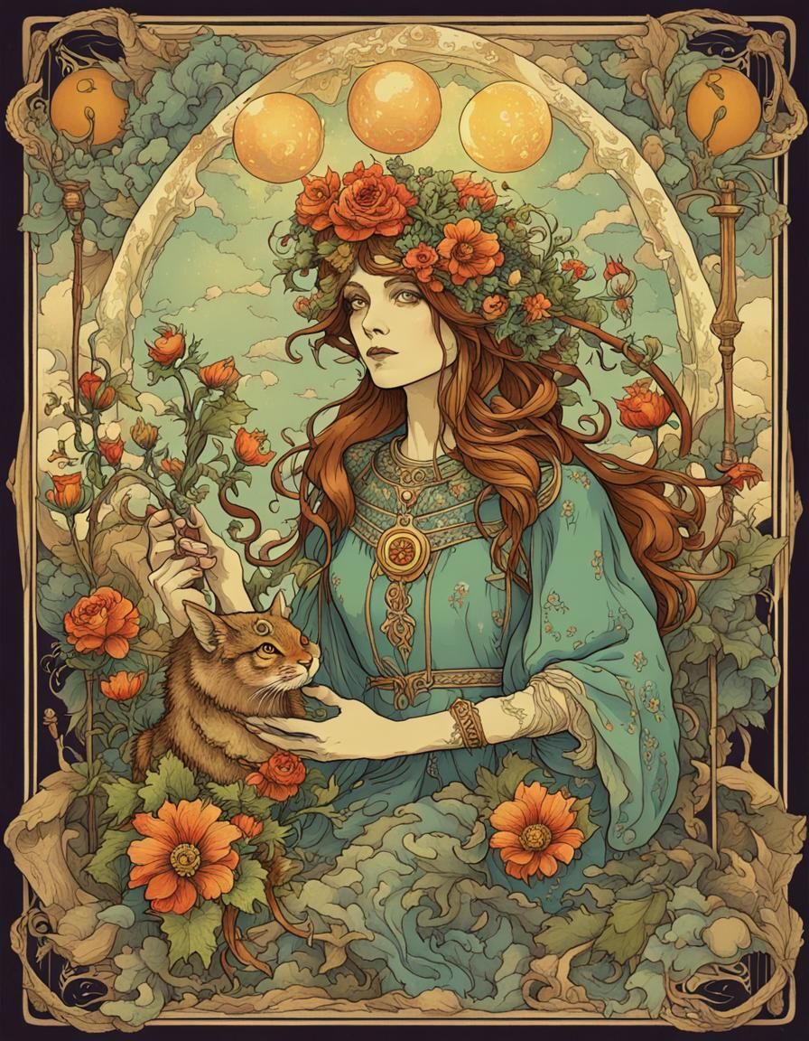 Goblincore Tarot Card in Art Nouveau Style