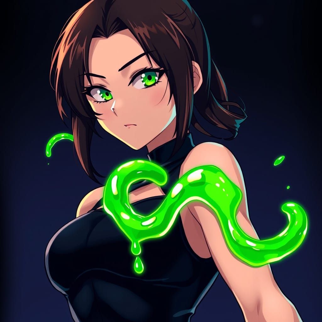 Manga-Style Girl with Eerie Green Venomous Growth
