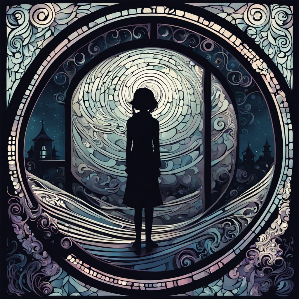 Girl in Moonlit Window, Abstract Vector Fractal Art