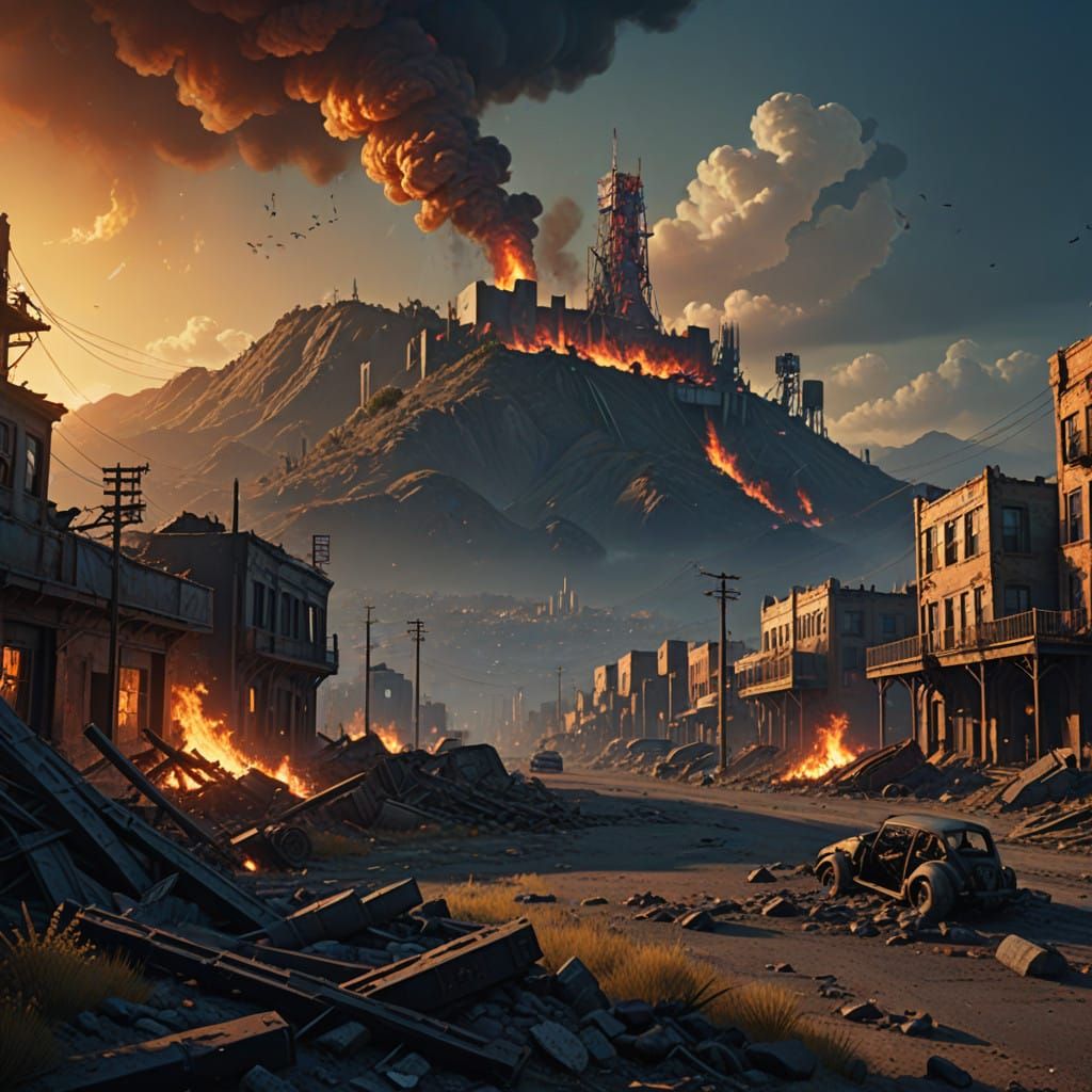 Post-Apocalyptic Hollywood Ruins in a Cinematic Matte Painti...
