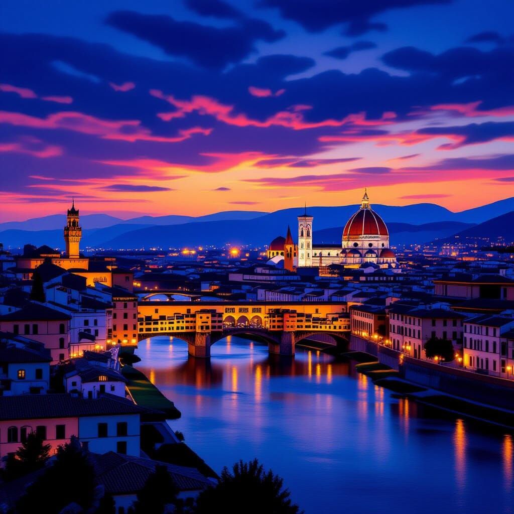 Florence at Twilight: Arno River and Ponte Vecchio