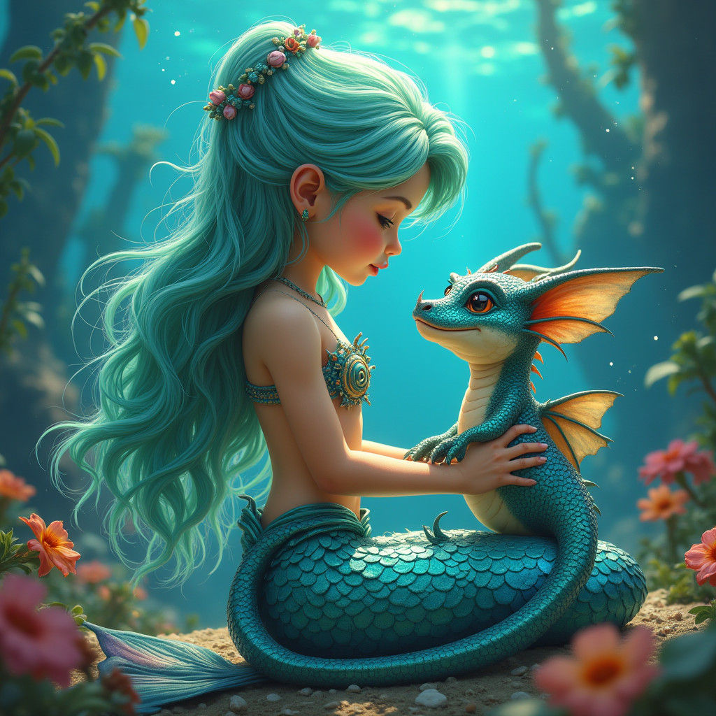 Mermaid and Dragon Friends in Underwater Kingdom