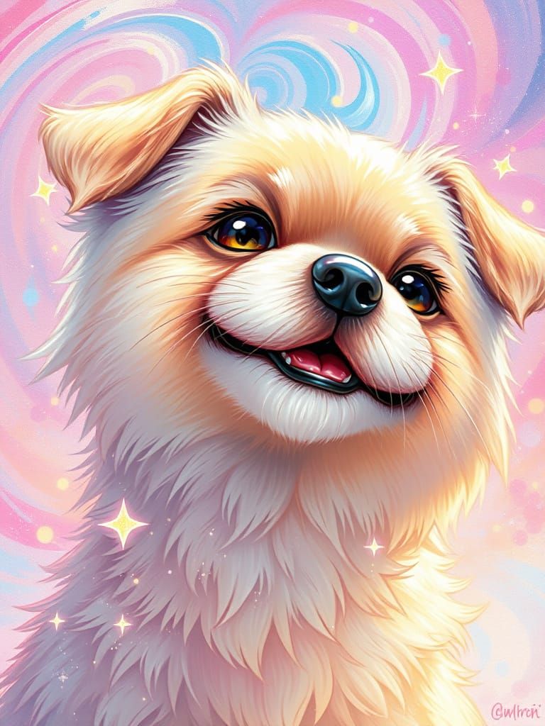 Whimsical Portrait of a Happy Pet in Delicate Fantasy Manga ...