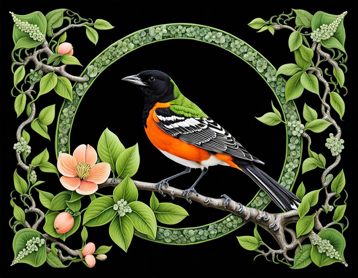 Baltimore Oriole Among Texas Peach Blossoms