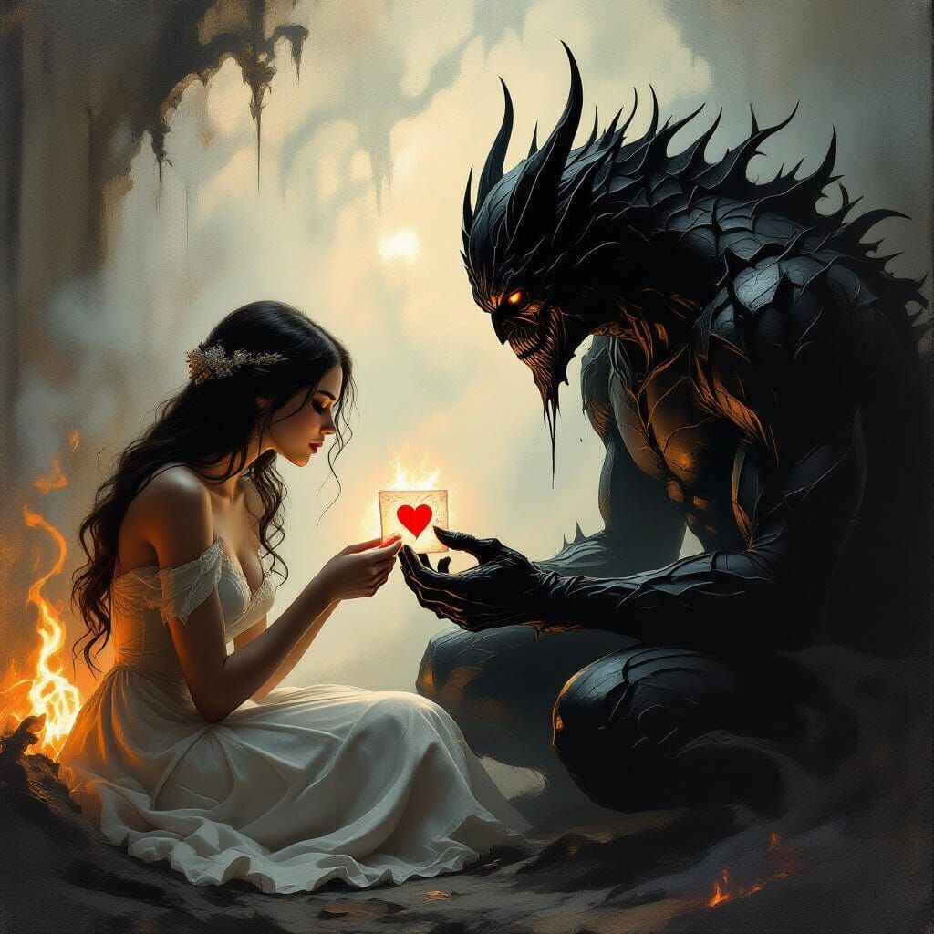 Tragic Love: Woman Dissolves, Offers Card to Shadow Monster