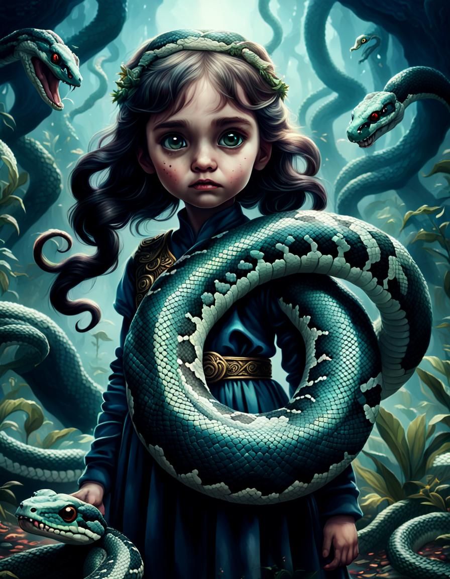 Goddess with Giant Snake Pet: Digital Matte Painting