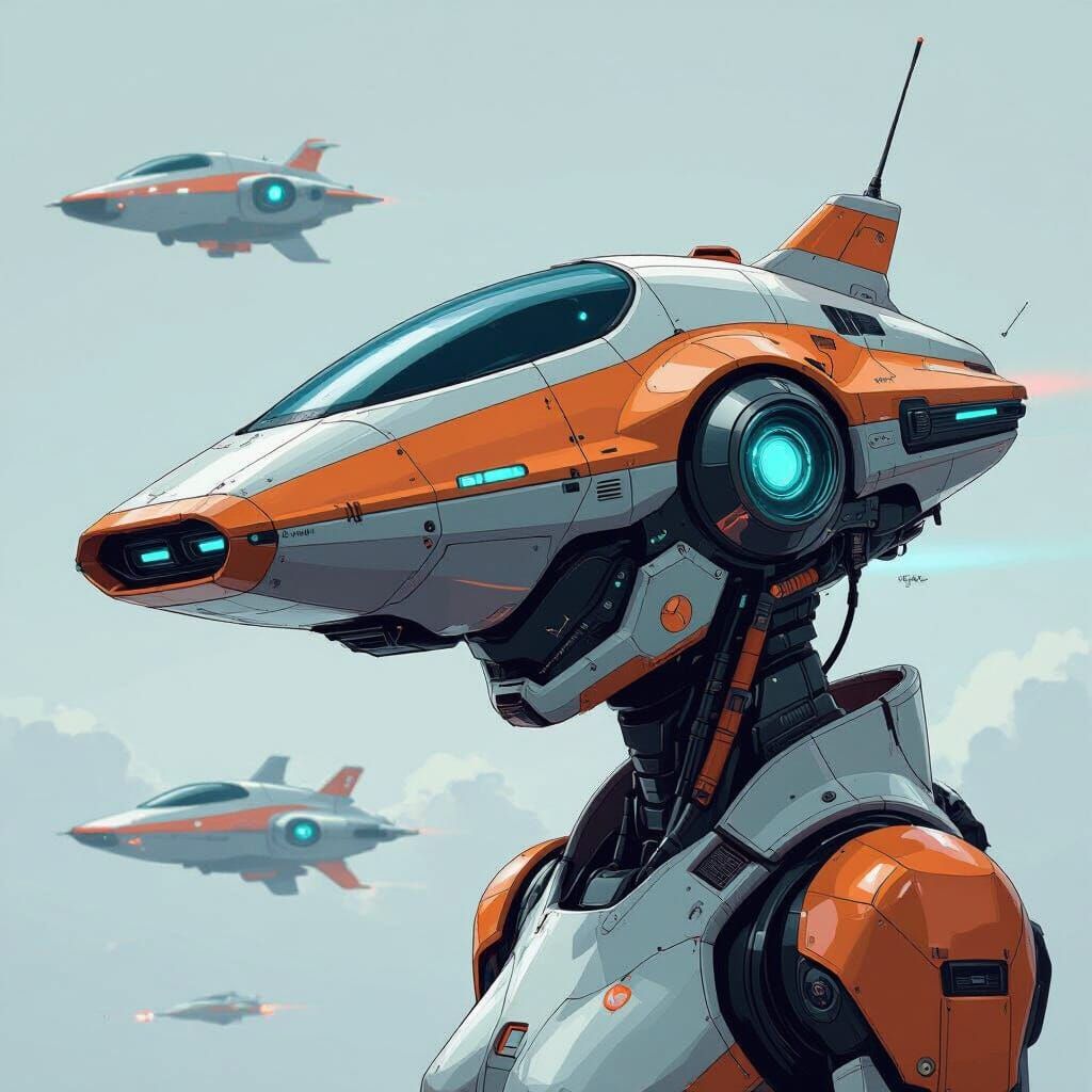 Detailed Robot with Reflective Lines in Futuristic Style