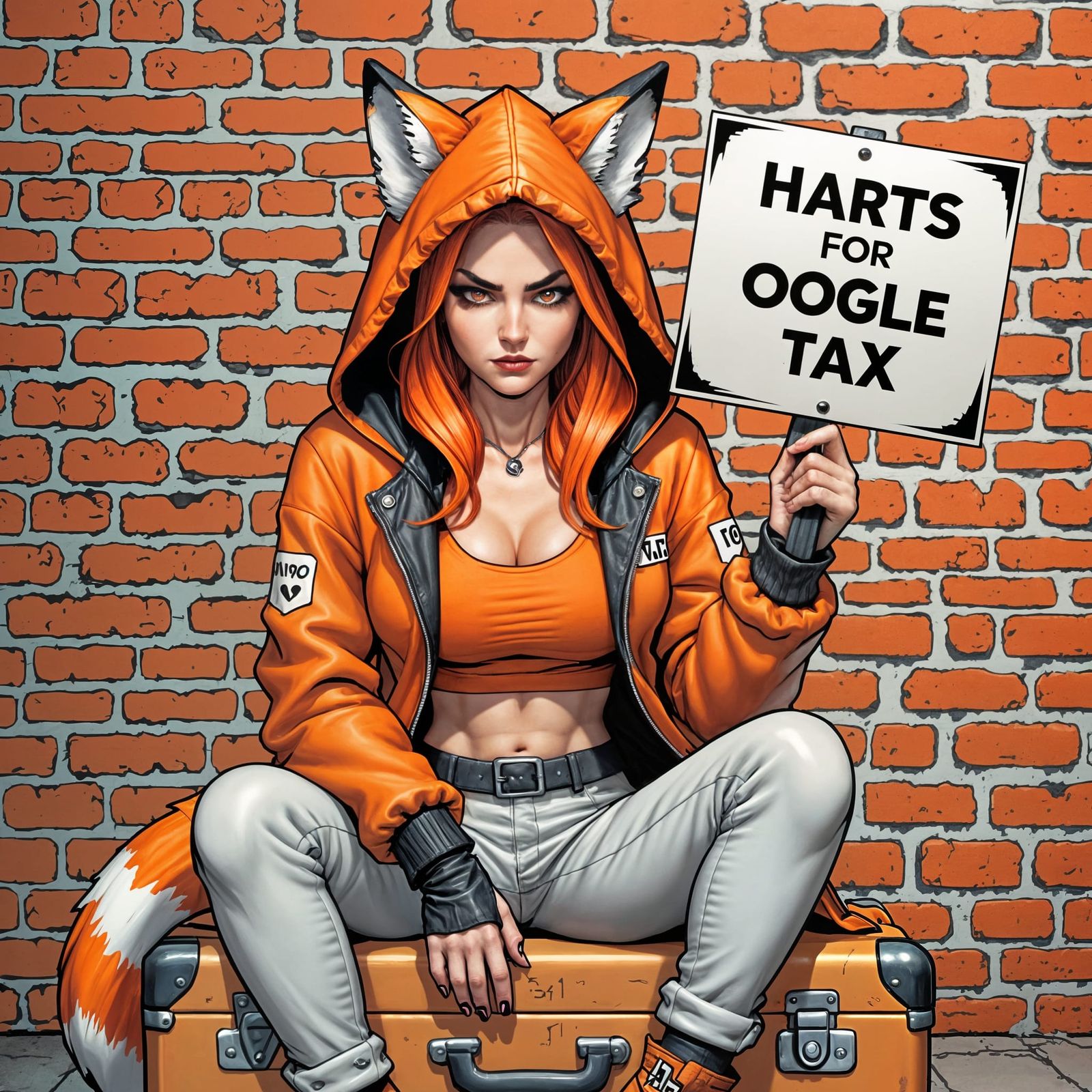 Grumpy Goth Woman Cartoon Illustration with Fox Ears