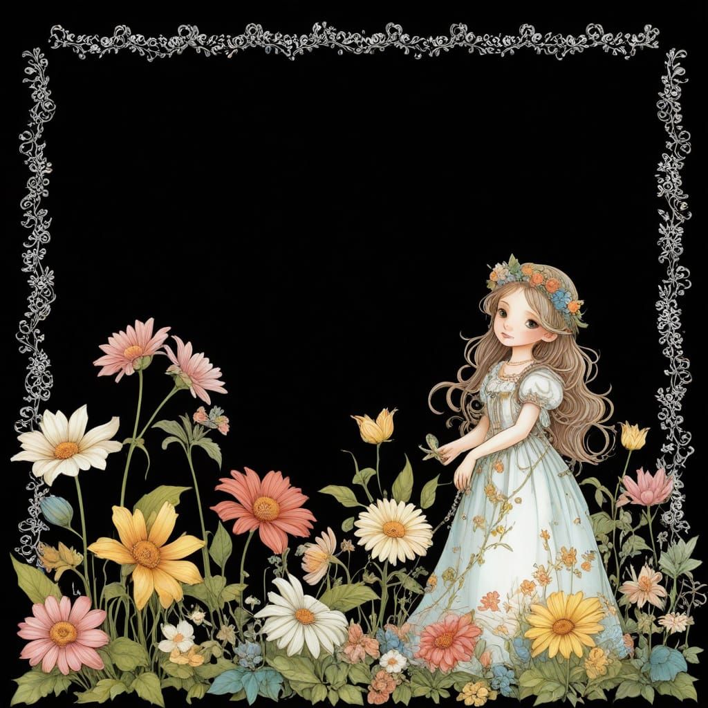 Whimsical Fantasy Border in Retro Style