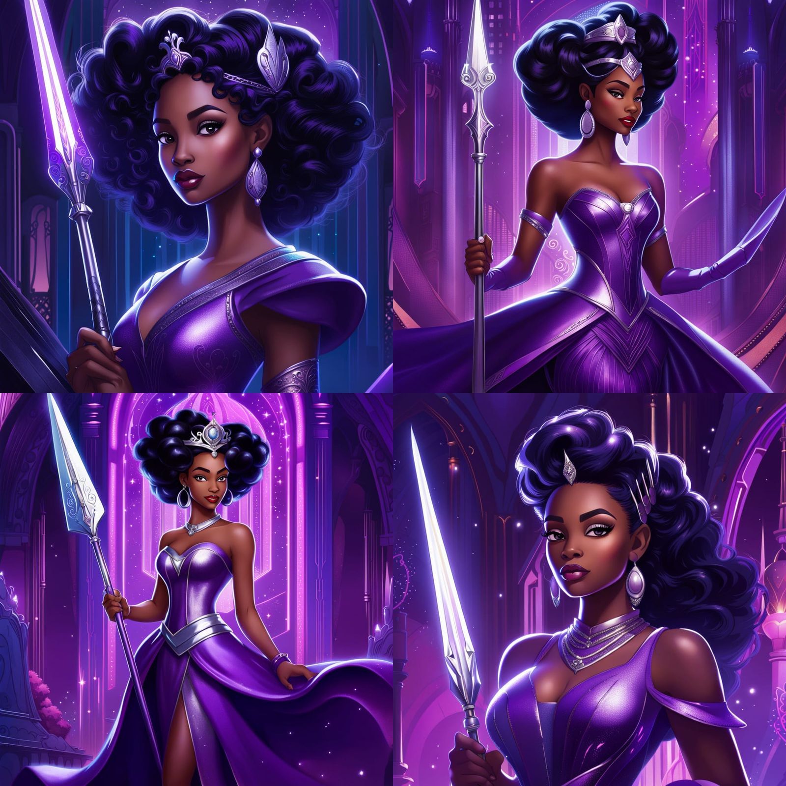 Black Disney Princess with Silver Spear