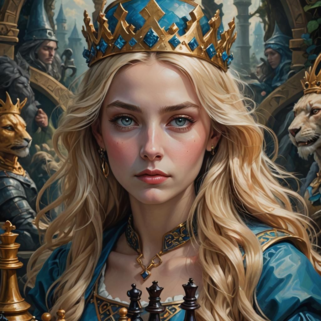 Elvish Empress at Chess: A Dark Fantasy Portrait