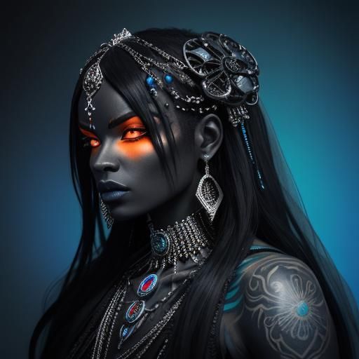 Gothic Queen of Sands in Biomechanical Dark Fantasy Style