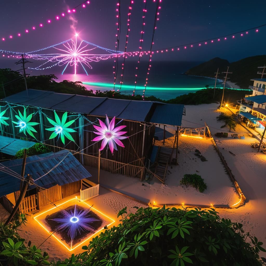 Blooming Star System with Neon Power Lines