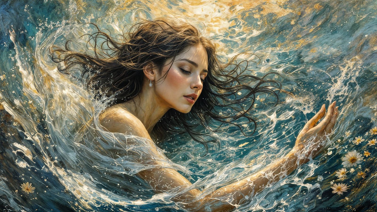 River Goddess in Impressionist Oil Painting