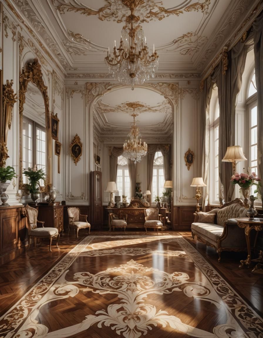 Elegant Baroque Living Room in Warm Tones