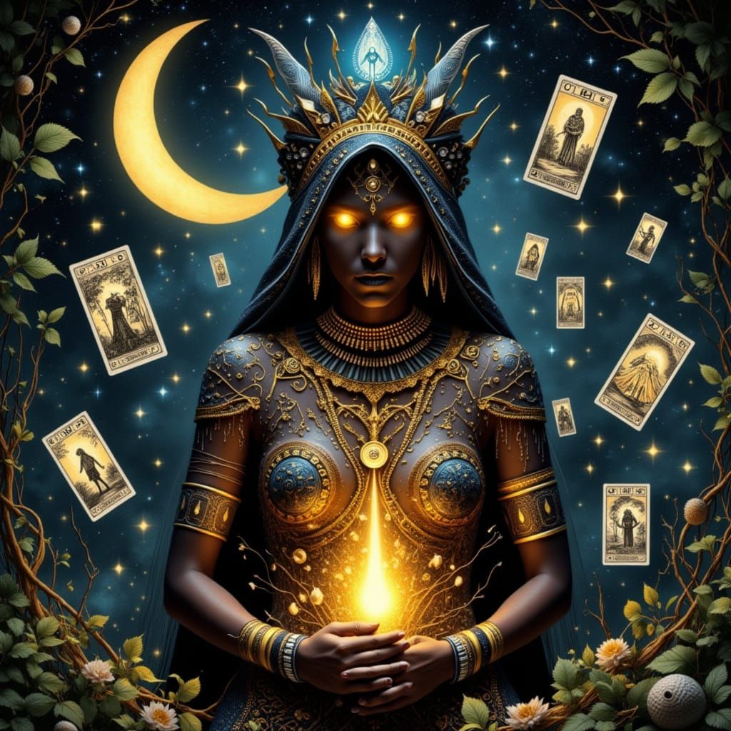 Mystical Tarot Reader Under Moonlight