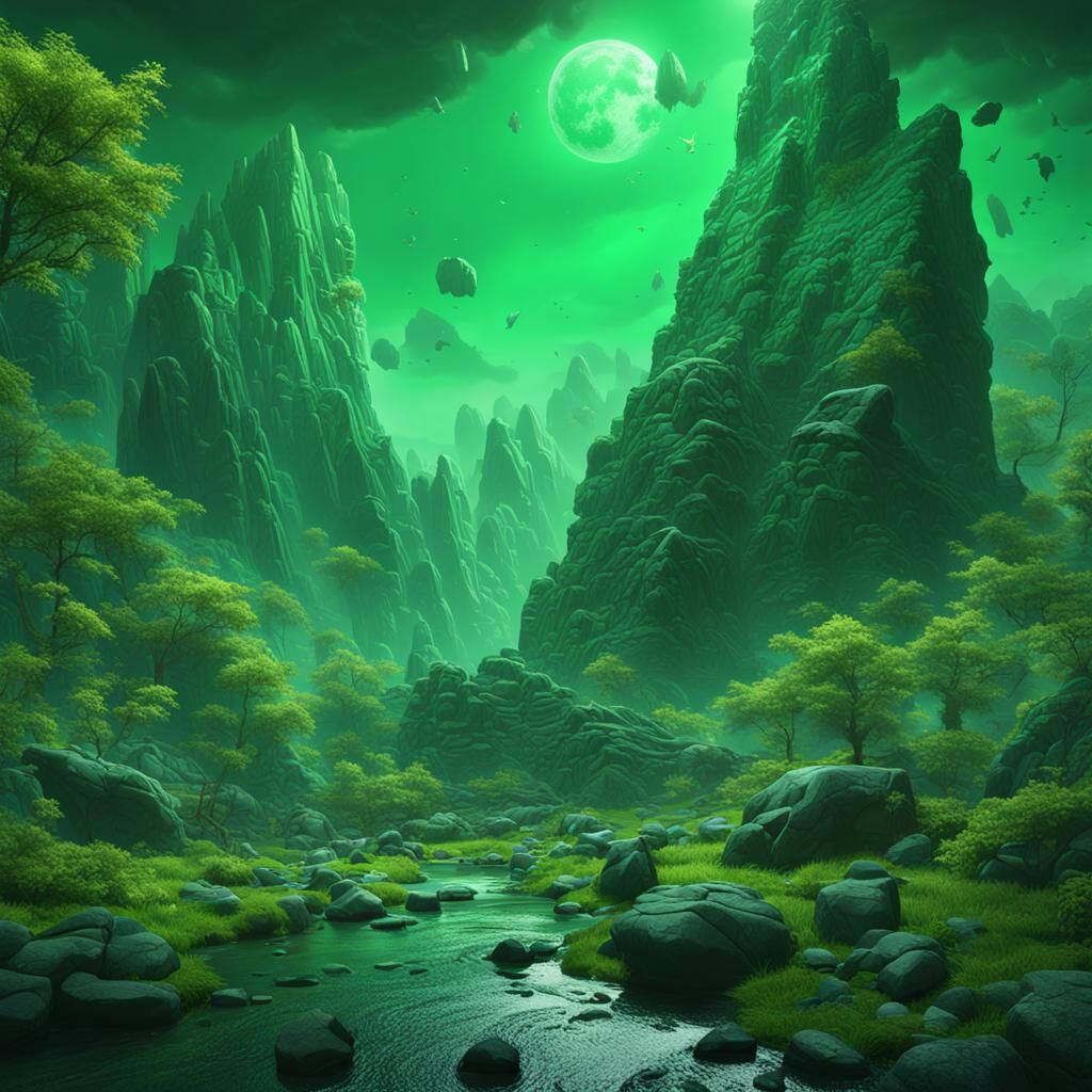 Detailed Green Stone Poster in Fantasy Style