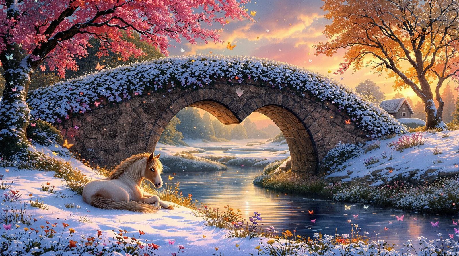 Serene Pony by Heart-Shaped Bridge in Irish Countryside