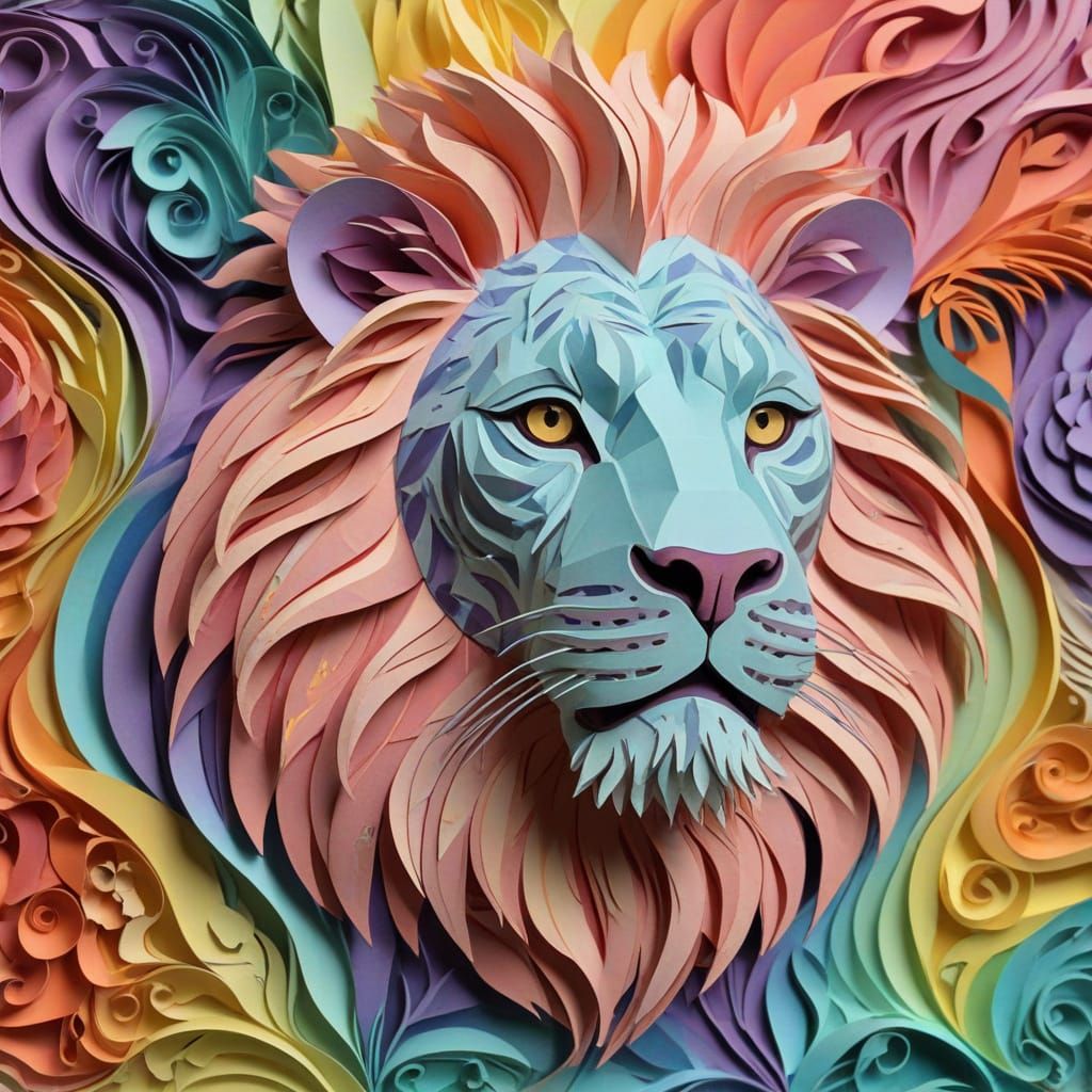 Vibrant Pastel Kirigami Lion Masterpiece