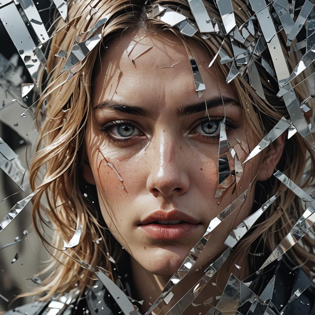 Photorealistic Jesus Portrait with Broken Mirror Shards