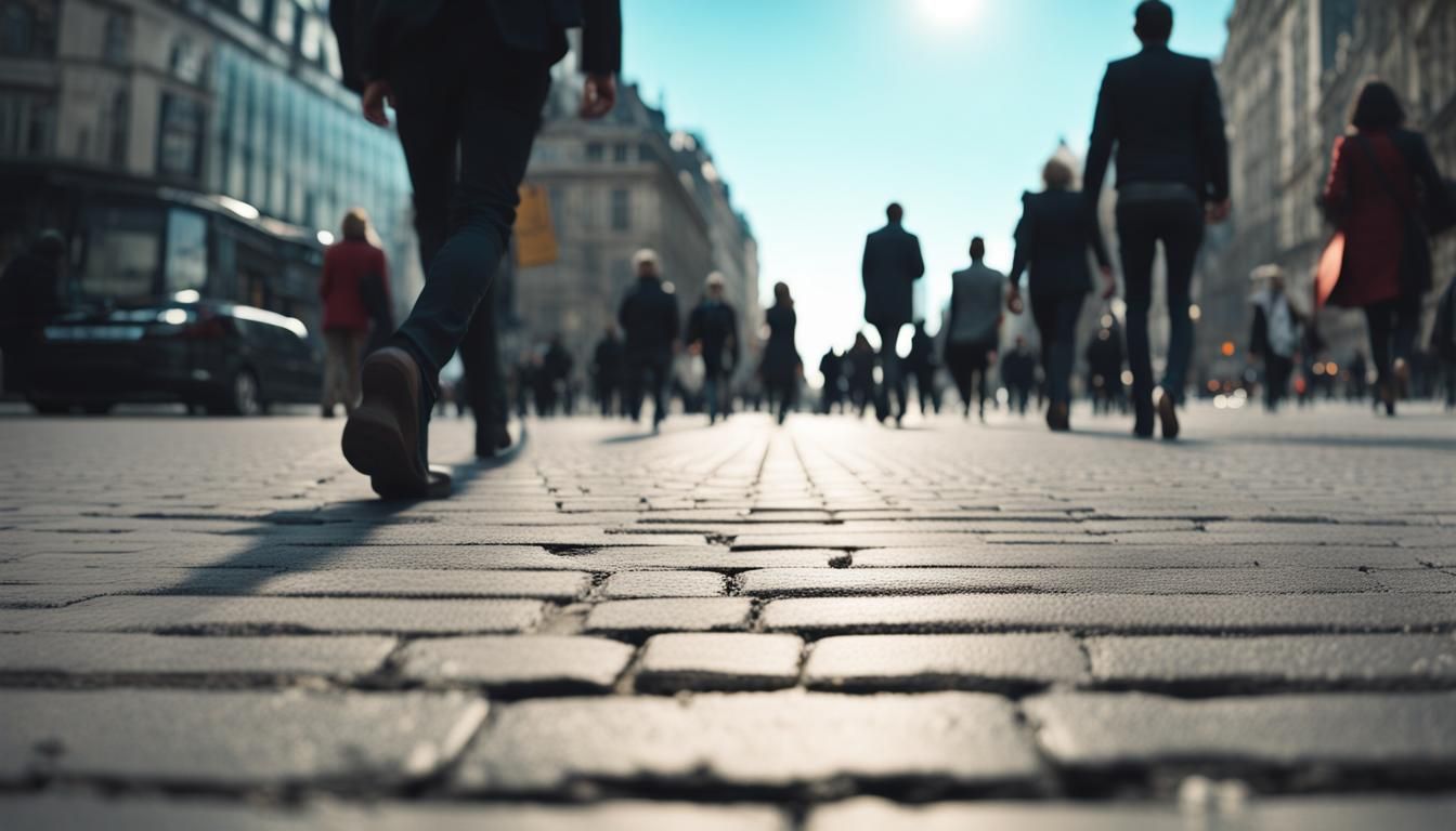 Worm's-Eye View of City Street in Hyperrealistic Style