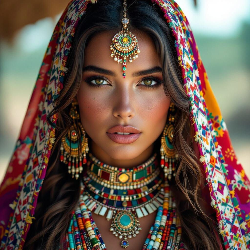 Hyperrealistic Cubic Woman in Tribal Attire, Cinematic Film ...